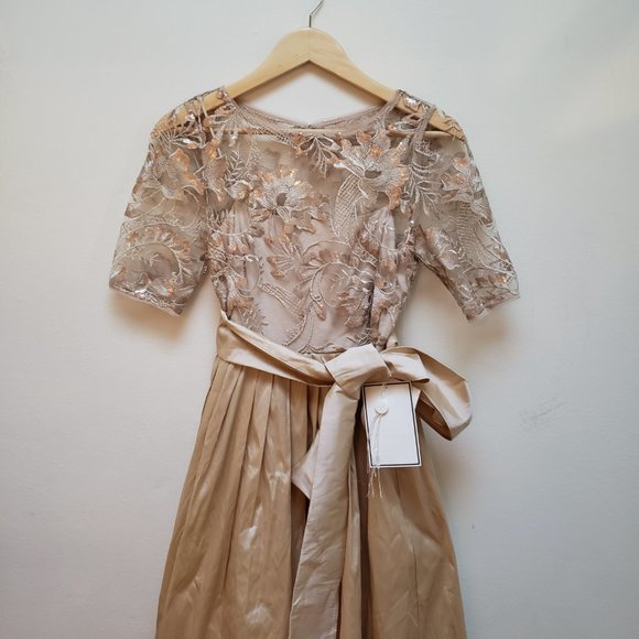 Adrianna Papell *NEW* Sequin Lace & Taffeta Gold Ballgown - Picture 7 of 16